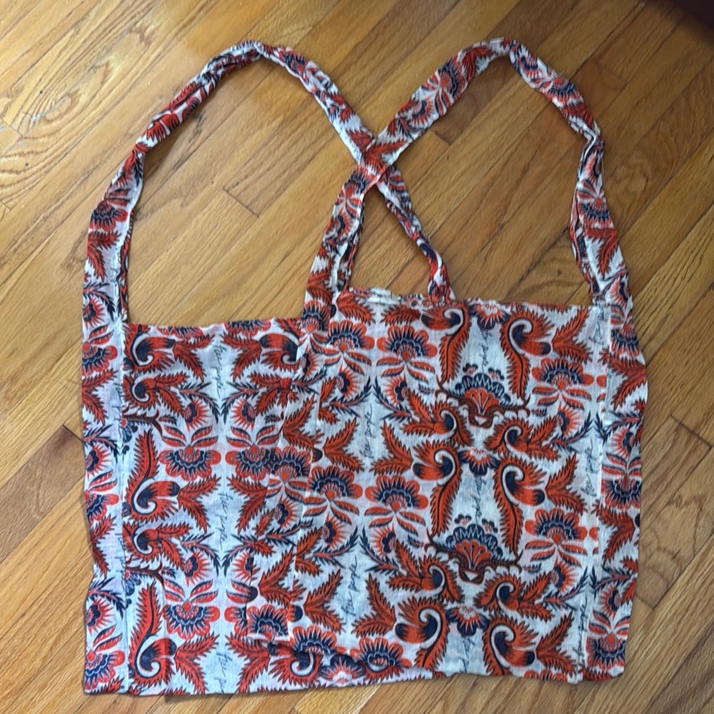 Free People Floral Patterned Tote Bag - Red and Blue
